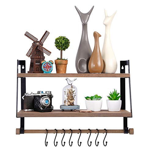 Halcent Wall Shelves Wood Storage Shelves with Towel Bar Floating Shelves Rustic 2 Tier Bathroom Shelf Kitchen Spice Rack with Hooks for Bathroom Kitchen Utensils Halcent Wall Shelves Wood Storage Shelves with Towel Bar Floating Shelves Rustic 2 Tier Bathroom Shelf Kitchen Spice Rack with Hooks for Bathroom Kitchen Utensils